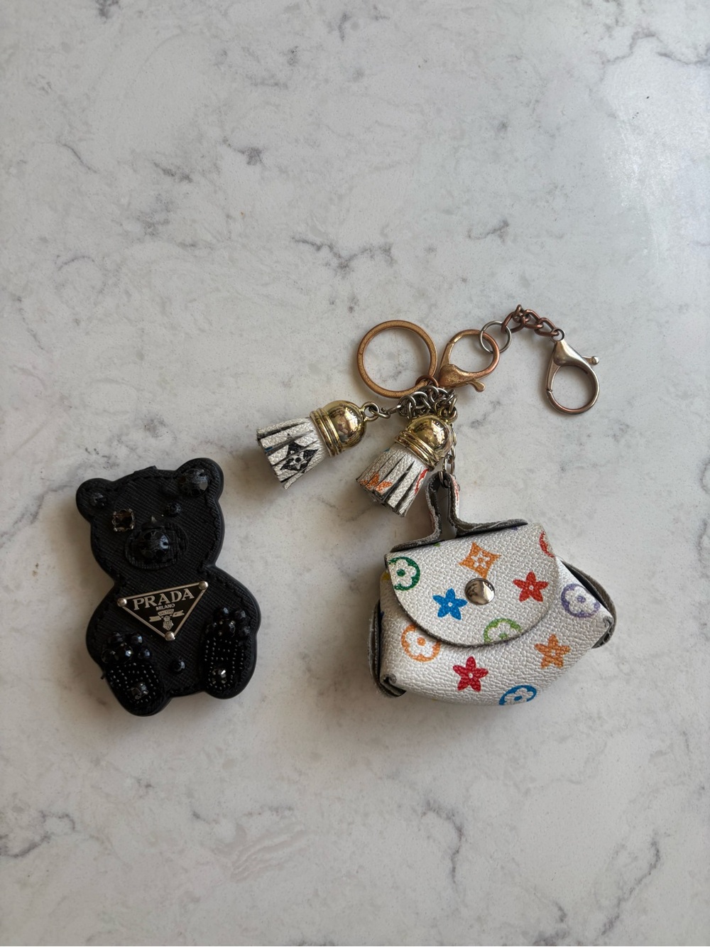 Black Bear Keychain Charm and Multicolor Mini Purse Accent key chain